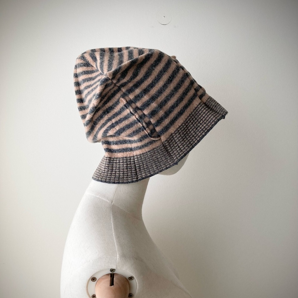 joodito origami crown wool sweater hat bucket beanie cap cloche striped gray tan - Picture 4 of 13
